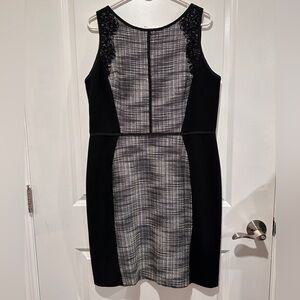 LOFT Black and White Halter Sheath Midi Dress